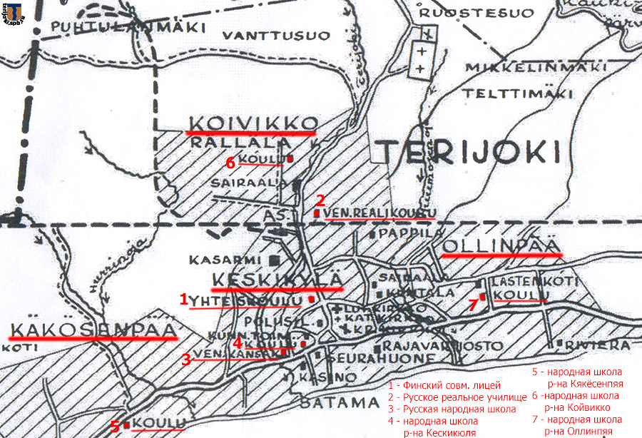 Карта школ Терийоки к началу 1930-х гг.