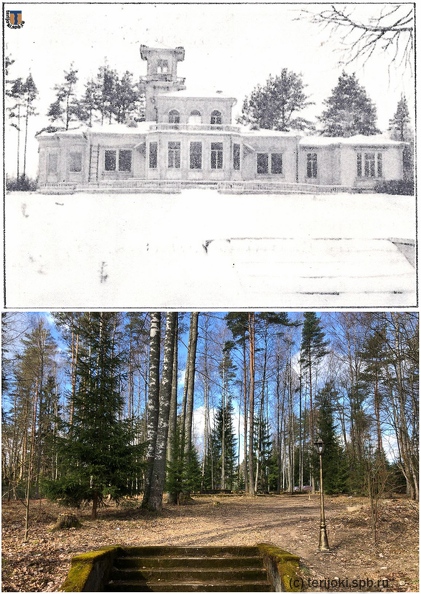 Дом Егеря главное здание вид с площадки 1932 и 2021г.jpg