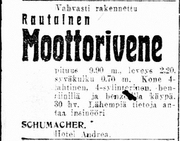 Джон Шумахер продает моторный катер в Выборге в 1928 г.