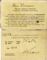 проездной билет в III кл. Пекка Пеннанен 1917-2