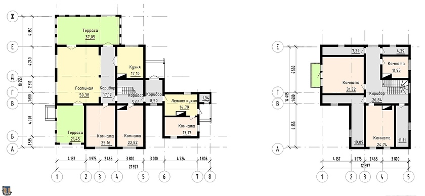 Существующая планировка 1-го и 2-го этажей дачи