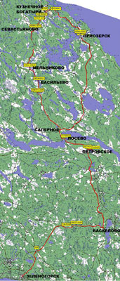 Карта маршрута на Приозерск